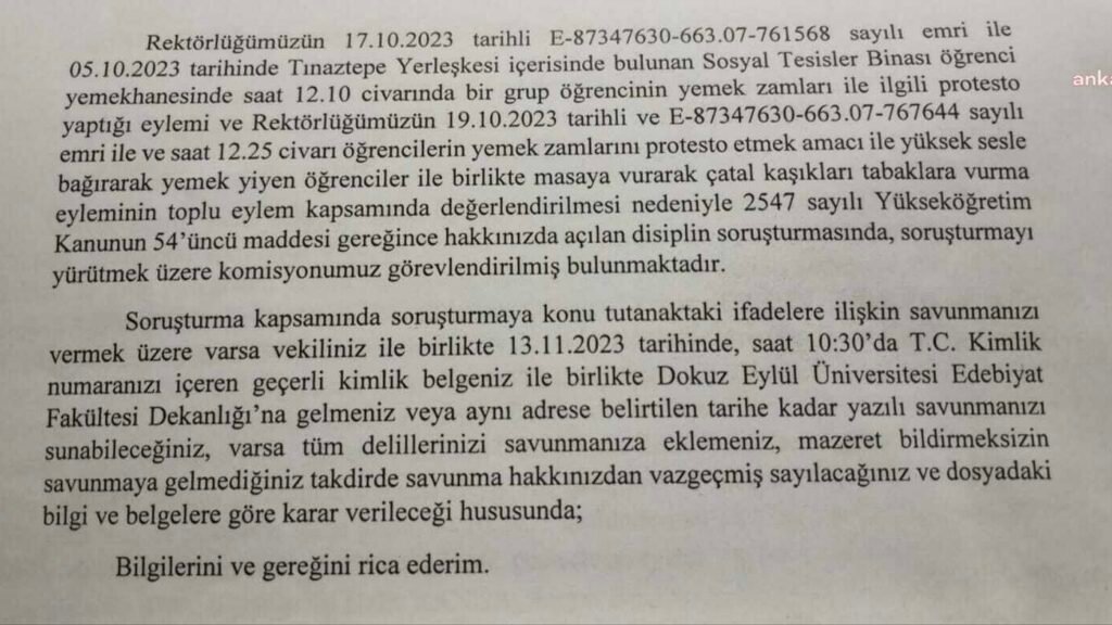 Dokuz Eylül Üniversitesi’nde yemek zammını protesto eden öğrenciler hakkında soruşturma başlatıldı