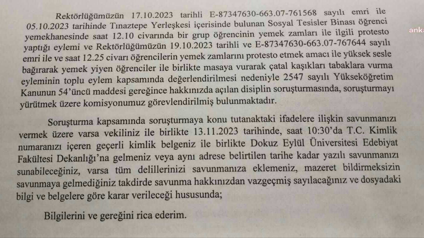 Dokuz Eylül Üniversitesi’nde yemek zammını protesto eden öğrenciler hakkında soruşturma başlatıldı